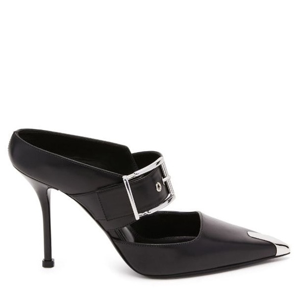 ALEXANDER MCQUEEN PUNK buckle 40mm leather mules BRAND NEW 7.5/37.5 - Picture 7 of 11